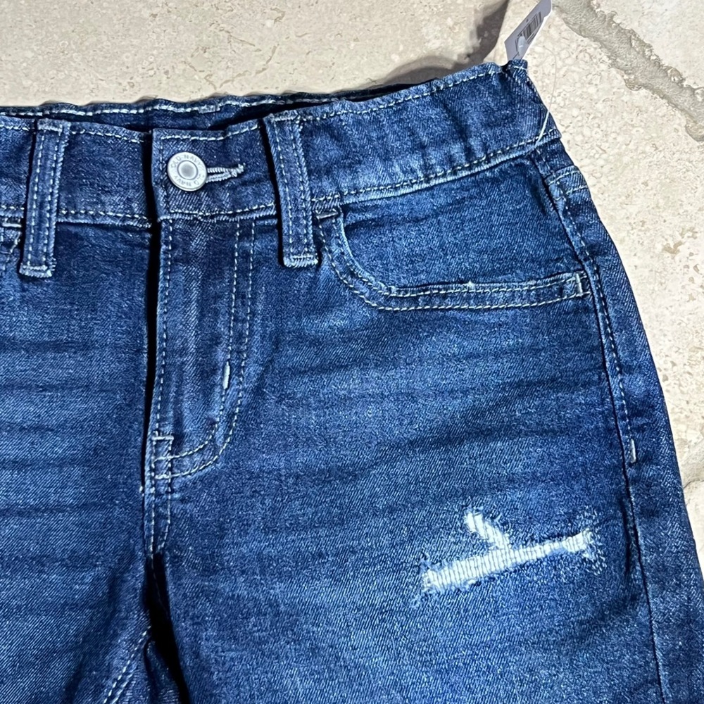 Old Navy Boys Size 7 Above Knee Stretch Ripped Denim Jeans Shorts Dark Wash - Picture 5 of 7